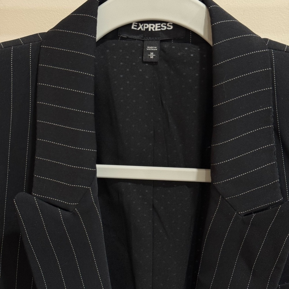 Express Black Pinstripe Single-Button Blazer - image 4
